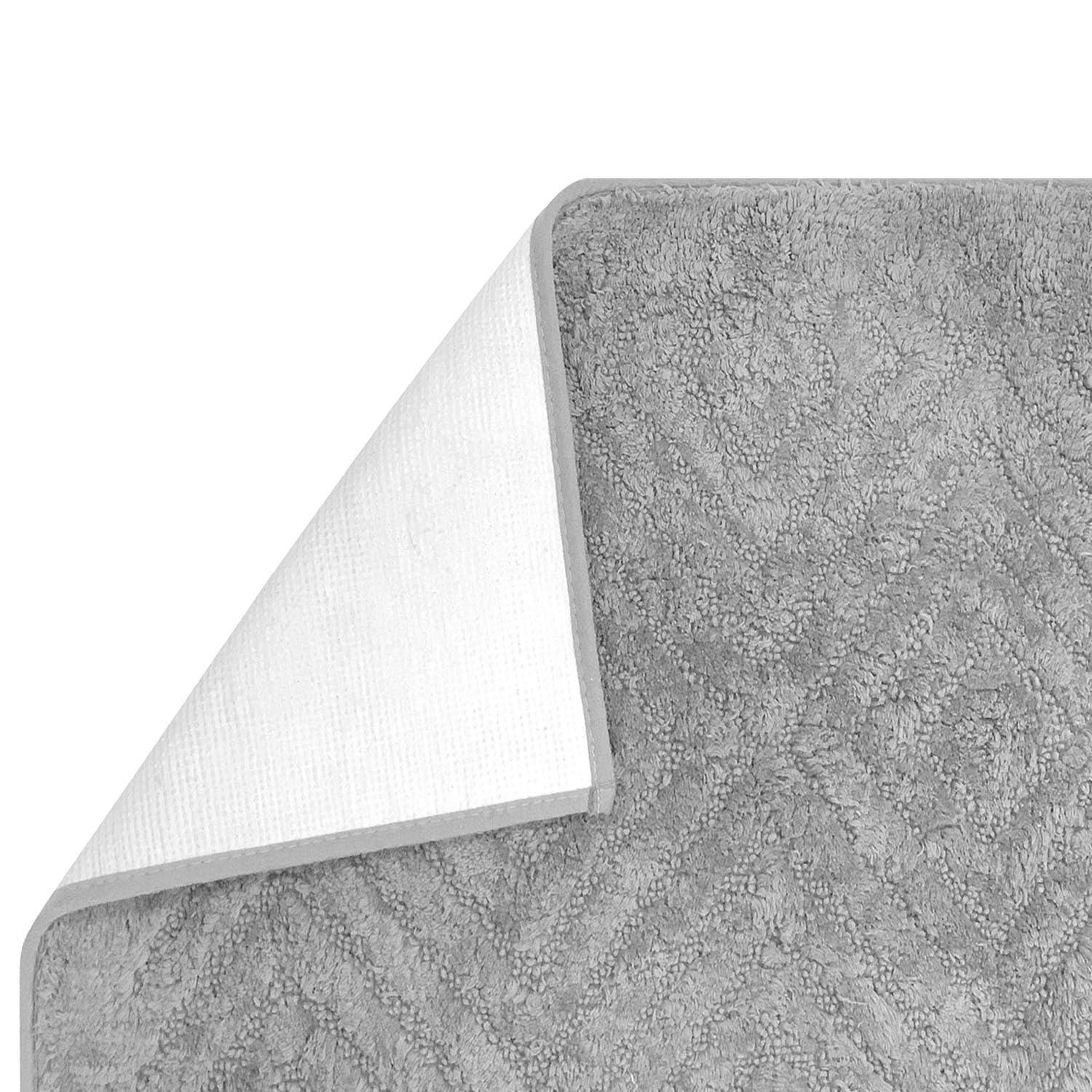 Silver Diamond Pattern Cotton Non-Slip Washable Bath Mat Set