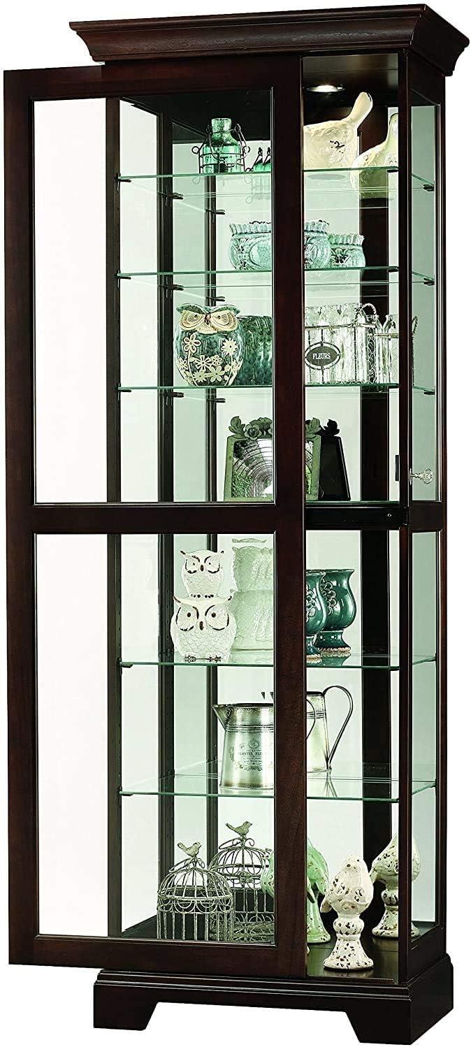 Espresso Lighted Traditional Curio Cabinet with Glass Shelves