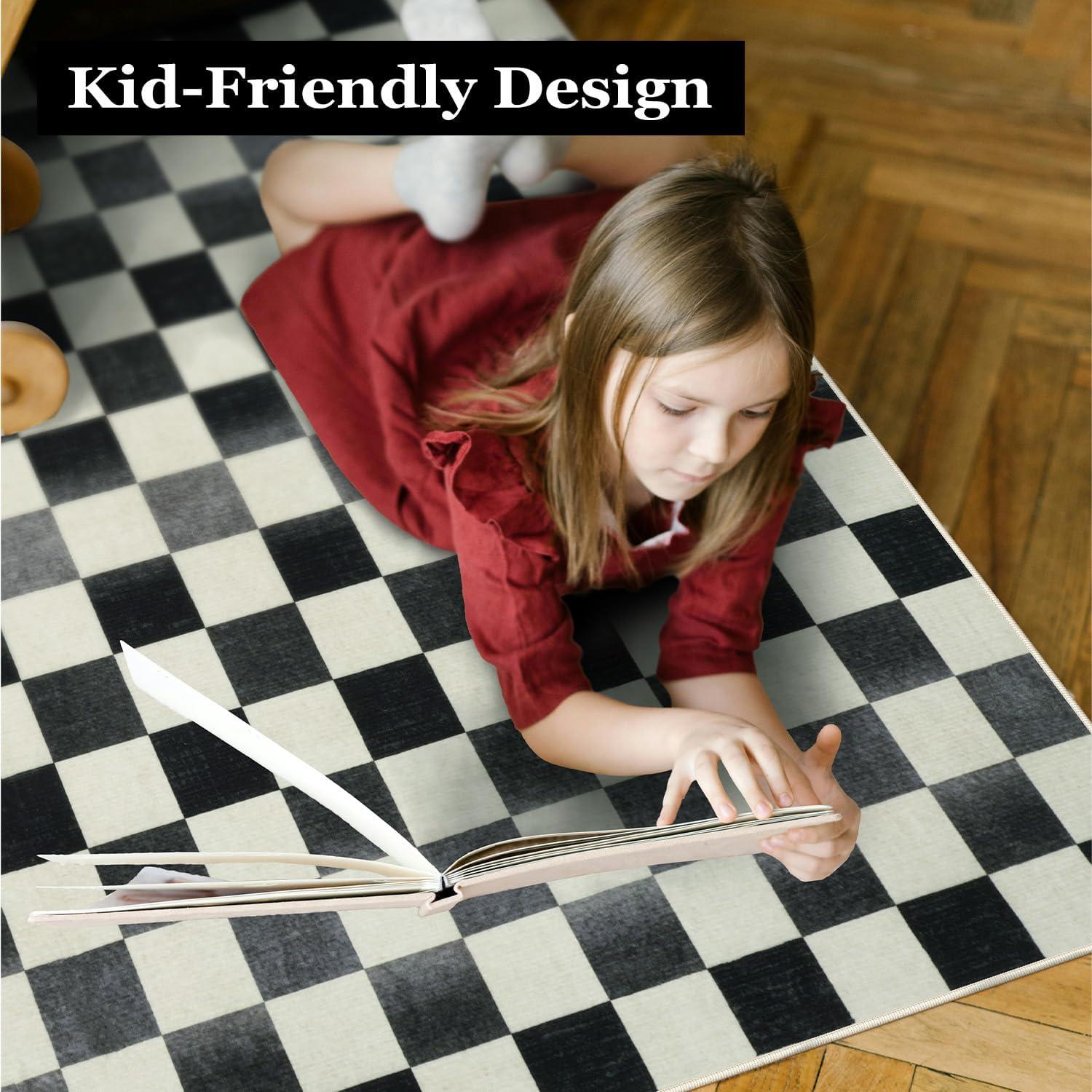 Luxe Weavers Checkered Black and White Geometric 8x10 Area Rug