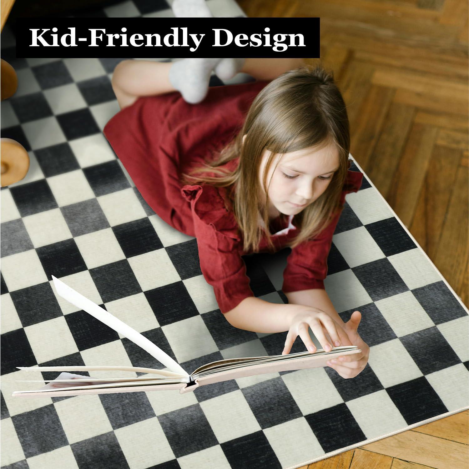 Luxe Weavers Checkered Black and White Geometric 8x10 Area Rug
