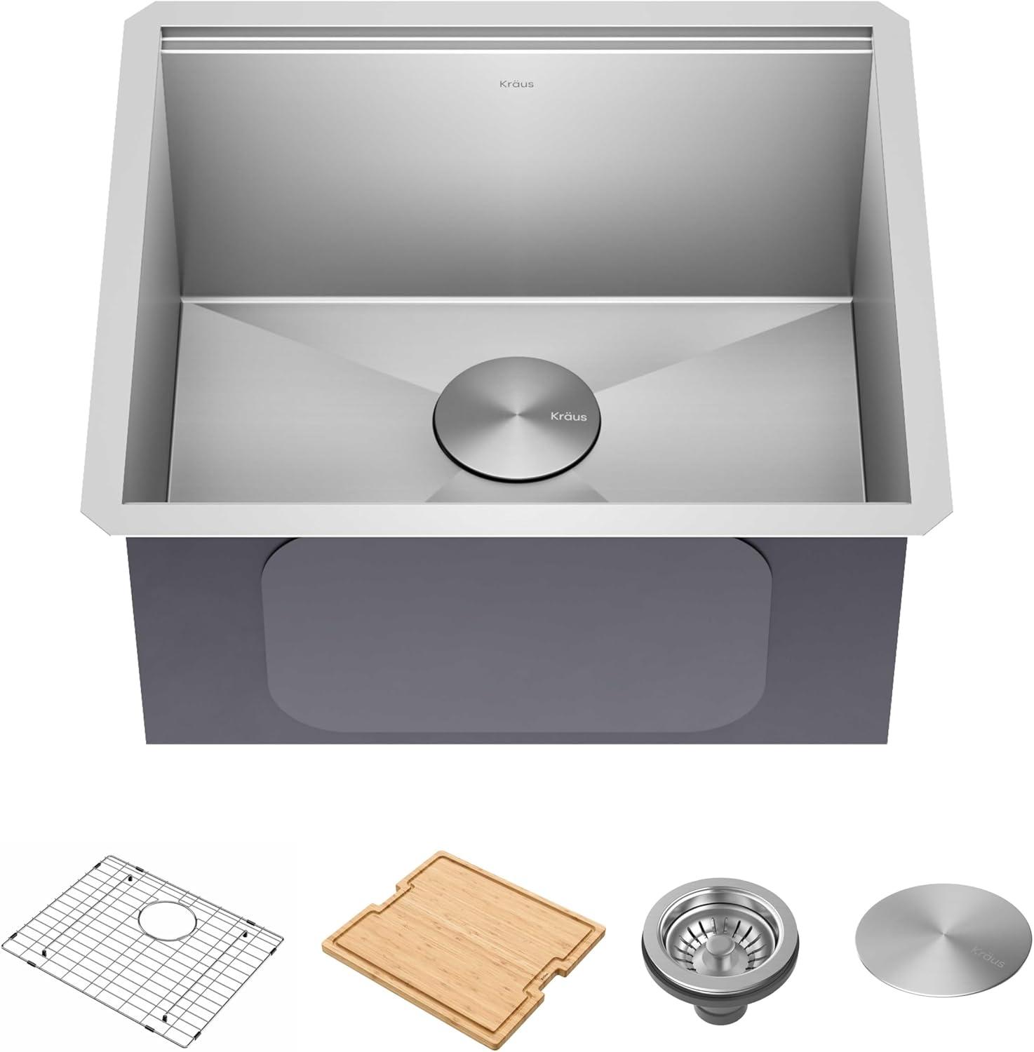 KRAUS Kore™ 21" L Undermount Workstation 16 Gauge Stainless Steel Single Bowl Kitchen Sink with Accessories