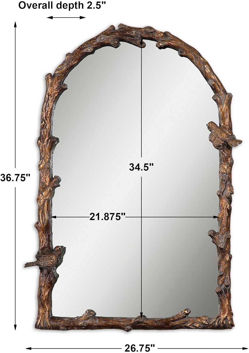 Uttermost Arched Top Vanity Accent Wall Mirror Rustic Antique Gold Gray Metal Frame 26" Wide for Bathroom Bedroom Living Room Home