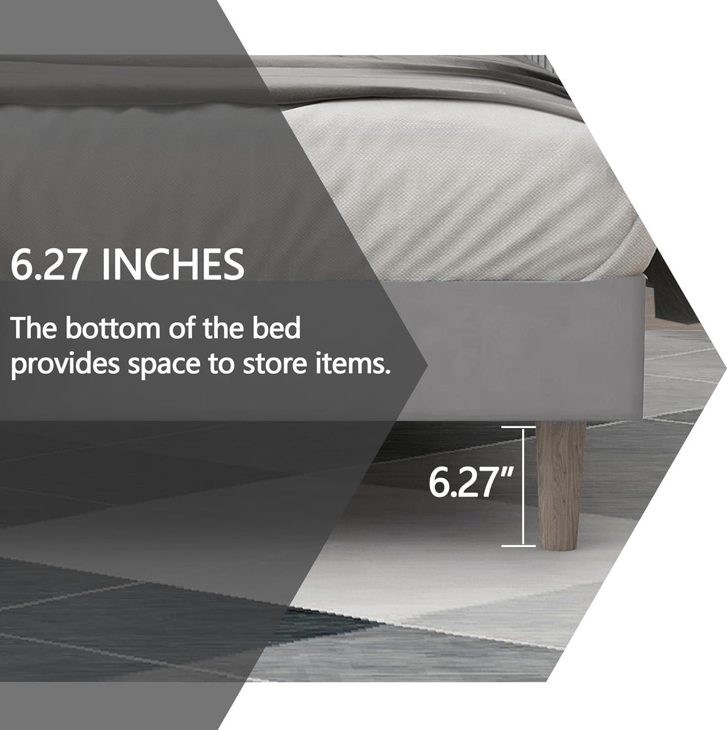 alazyhome Upholstered Platform King Size Bed Frame with Headboard Wooden Slats Support No Noise Easy Assembly Light Grey Linen