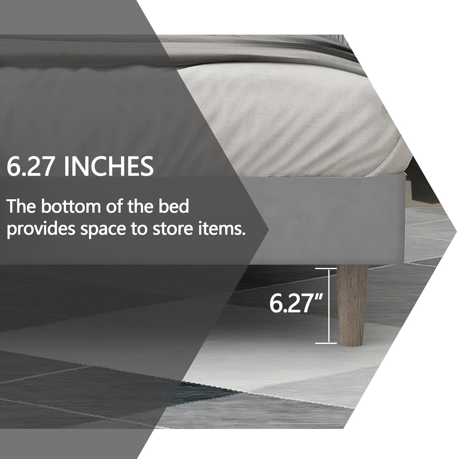 alazyhome Upholstered Platform King Size Bed Frame with Headboard Wooden Slats Support No Noise Easy Assembly Light Grey Linen