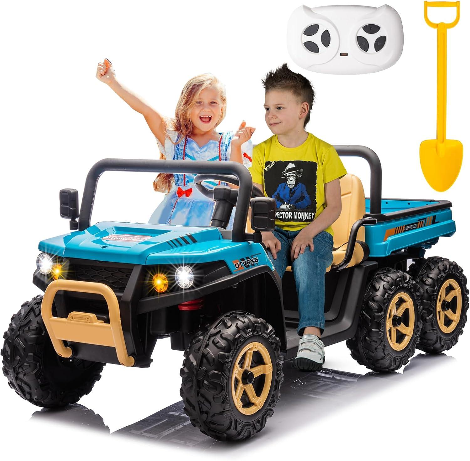 OLAKIDS 24V 2 Seater Ride on Dump Truck, 4WD 6x6 Battery Powered Kids UTV with Remote Control, 4 x 90w Engine, Electric Dump Bed, Spring Suspension, Ride on Toys for Big Kids