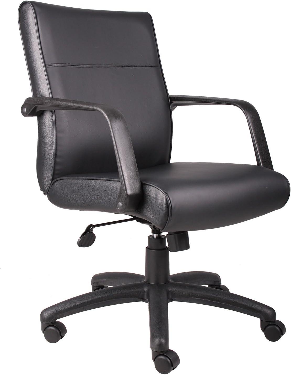 Elegant Black LeatherPlus Executive Swivel Chair with Wood Accents