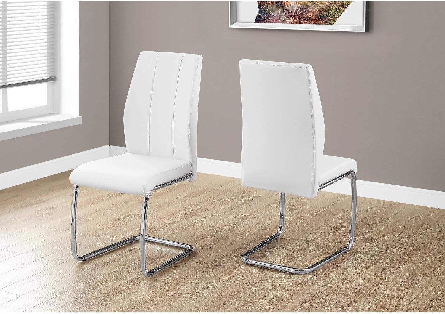 Modern High-Back White Faux Leather Side Chair with Chrome Base