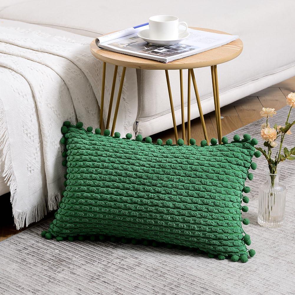 Fancy Homi Pack of 2 Sage Green Lumbar Decorative Throw Pillow Covers 12x20 Inch for Living Room Couch Bedroom, Soft Corduroy Rectangle Solid Cushion Case 30x50 cm, Rustic Farmhouse Boho Home Decor