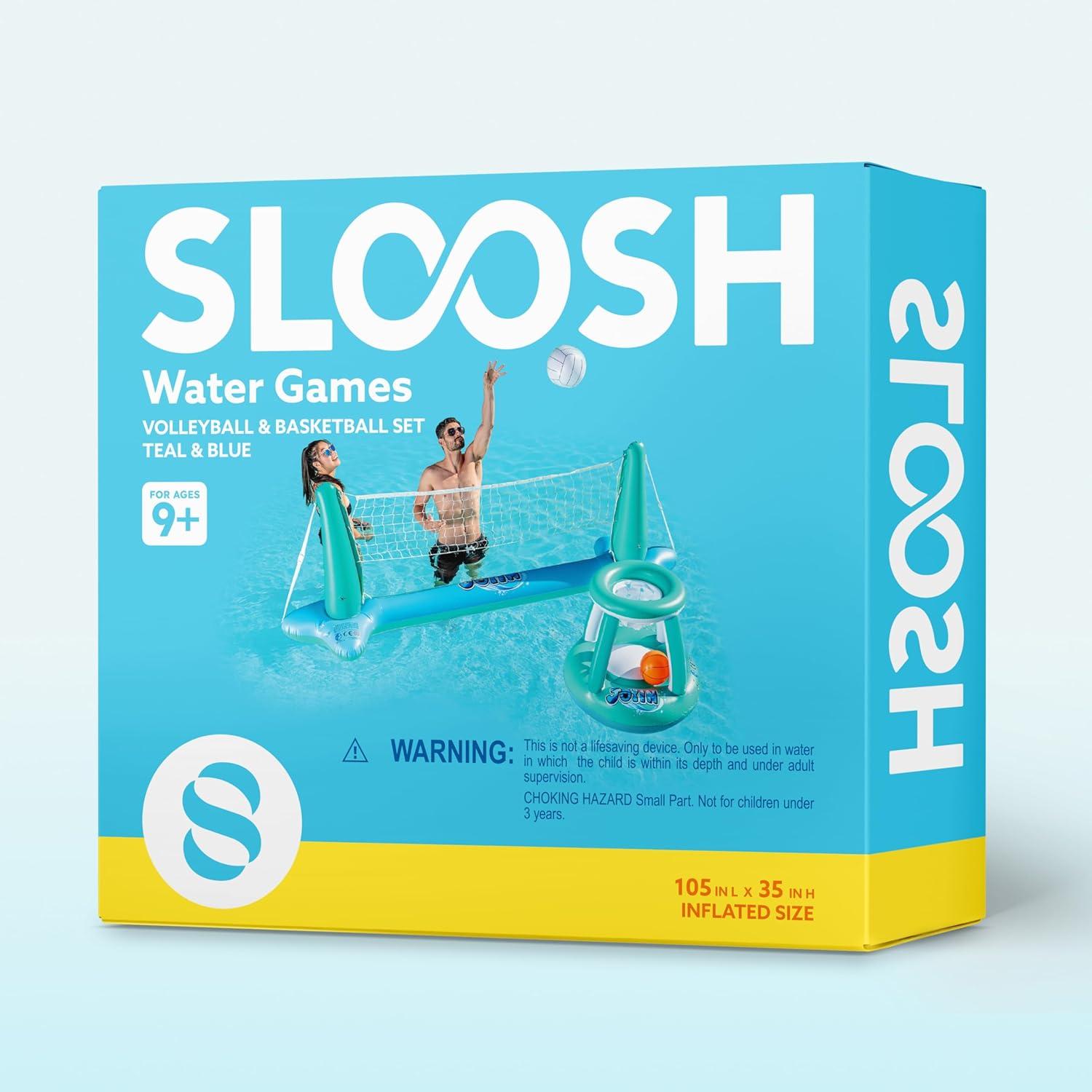 Phantoscope Floating Swimming Game Toy For Kids And Adults, Summer Floaties, Volleyball Court (105”X28”X35”)|Basketball (27”X23”X27”),L-Blue