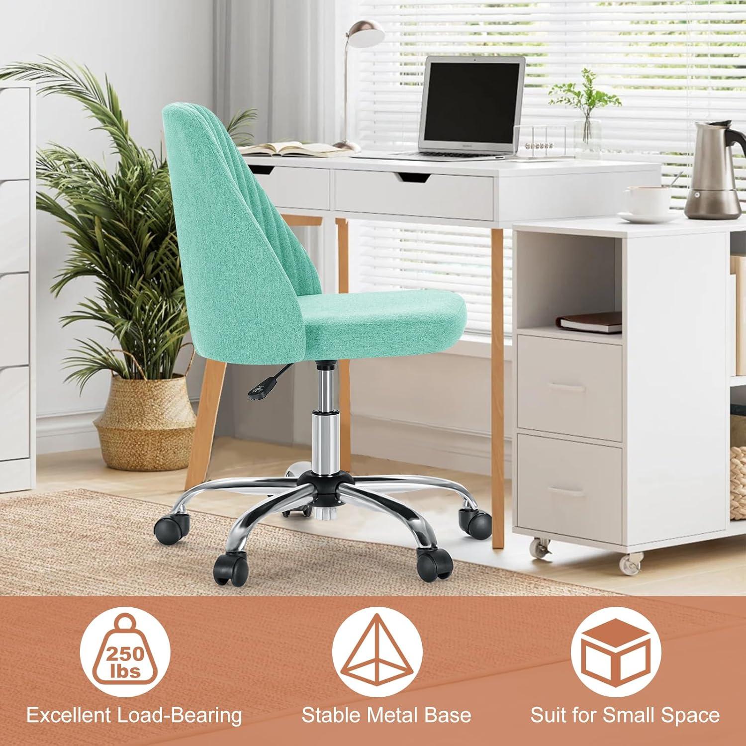 Office Desk Chair, Modern Cute Rolling Vanity Swivel Task Chairs with Wheels, Comfortable Back Seat Armless for Home, Bedrooms, Office, Study, Student, Adults, Make-up, Dressing Room, Cloud, Grey