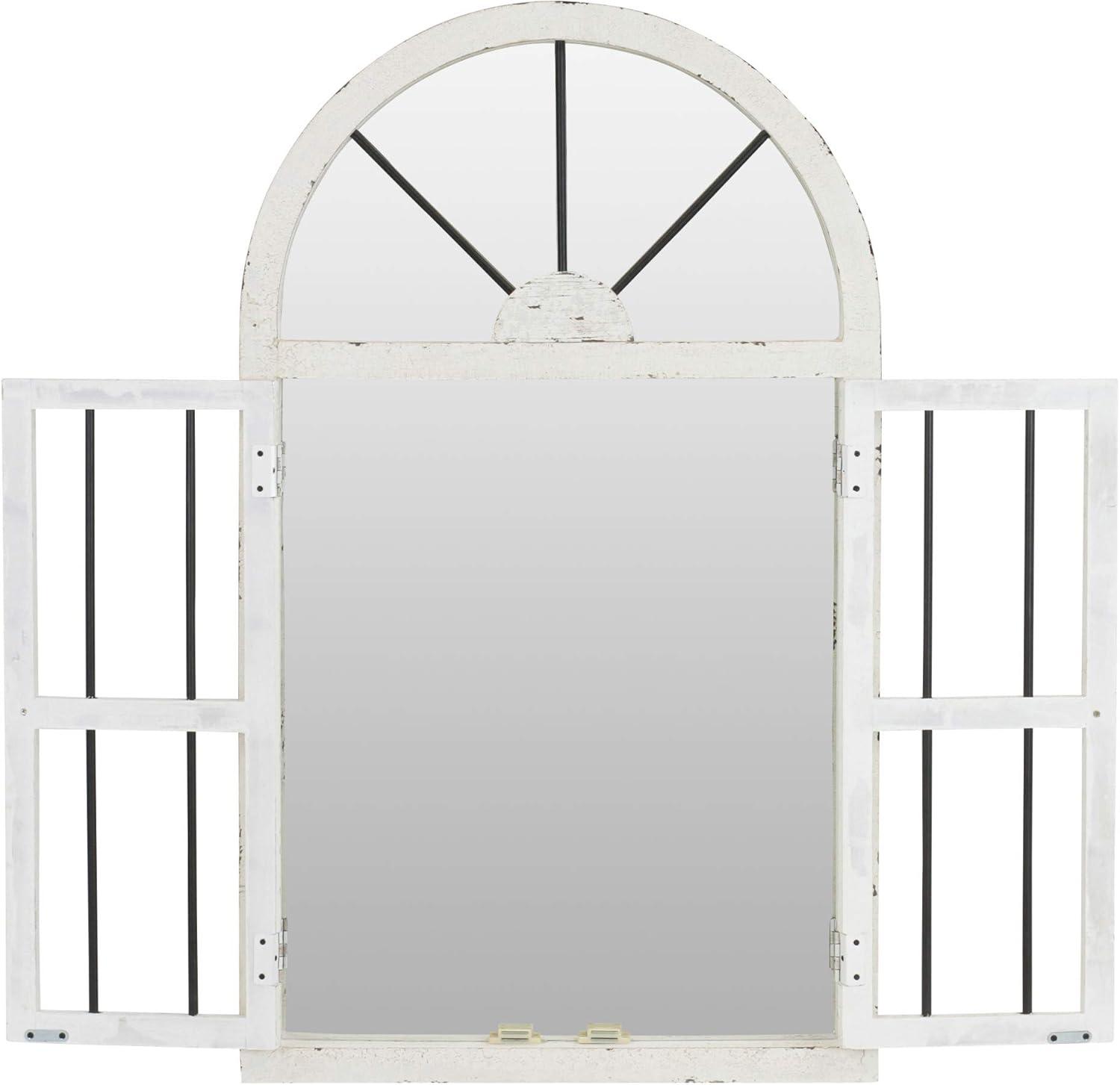 25" x 42" Distressed Wood Arched Window Wall Mirror White - Olivia & May: Antiqued Finish, MDF Frame, No Assembly Required