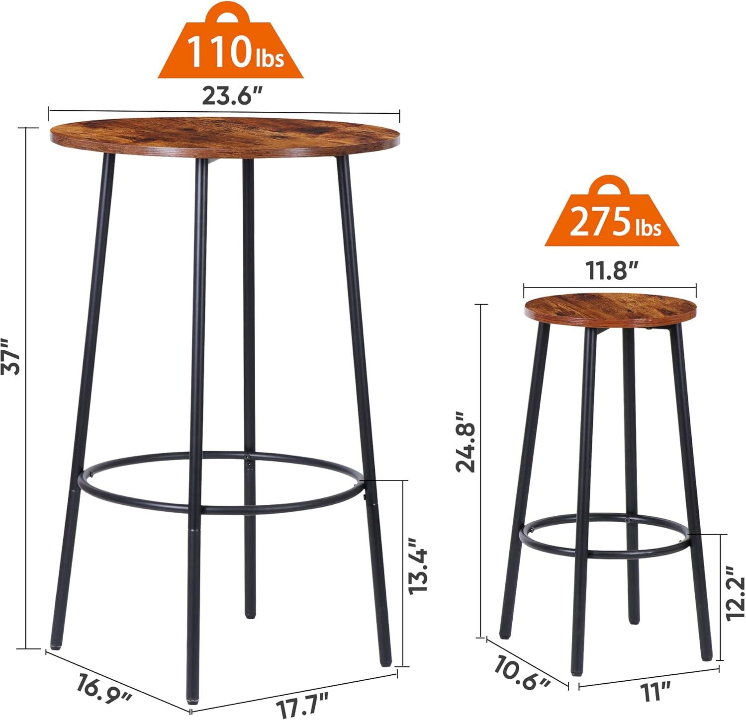 ZENSTYLE 3 Piece Pub Dining Table Set Wooden Round Breakfast Tables w/2 Bar Chairs Stools Brown