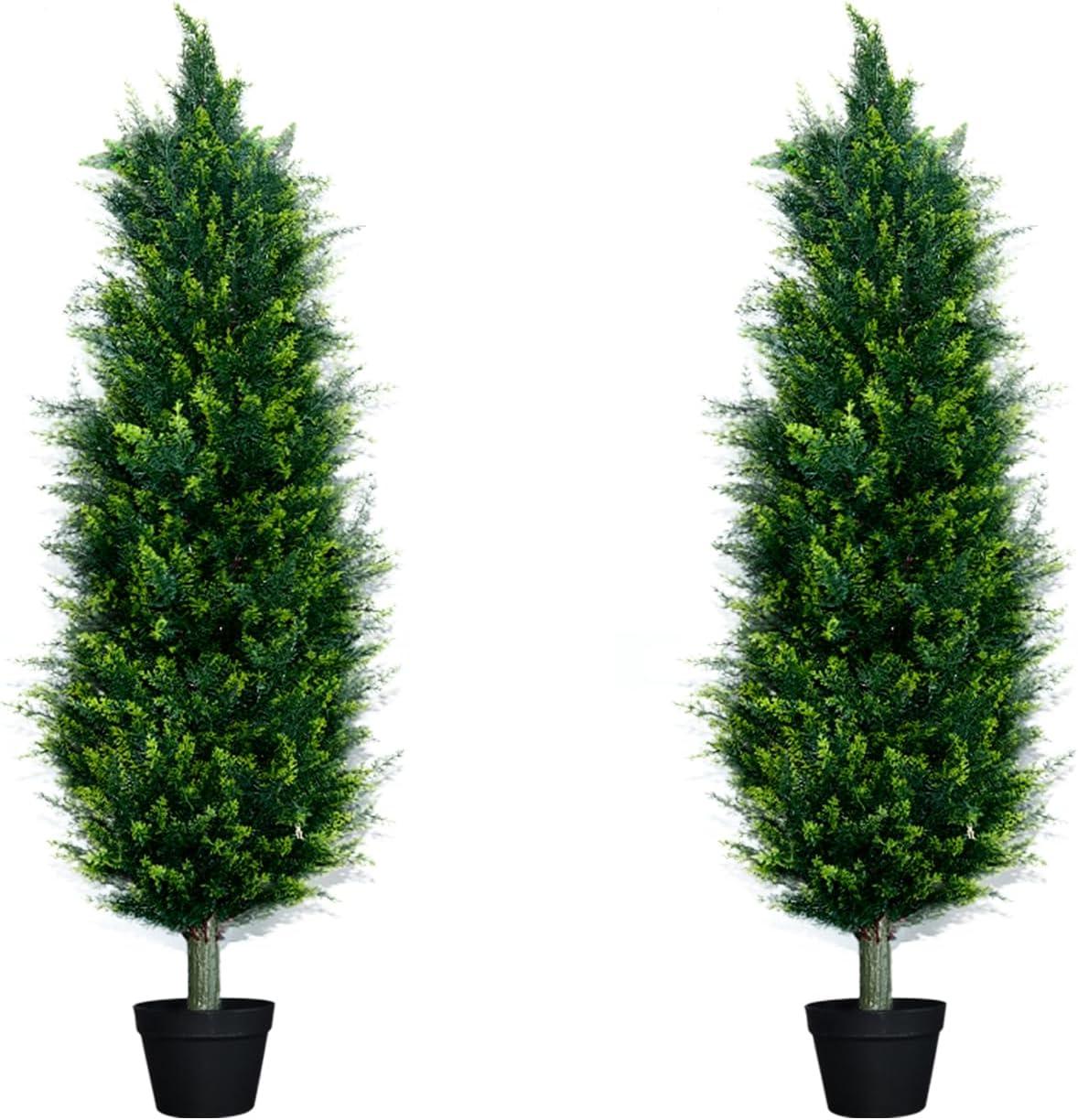 Artificial Topiary Tree 2-Set,3ft Artificial Cedar Topiary Trees for Outdoor & Indoor Decor,Artificial Topiary Boxwood Tree, Faux Shrub UV Protection for Longer Life