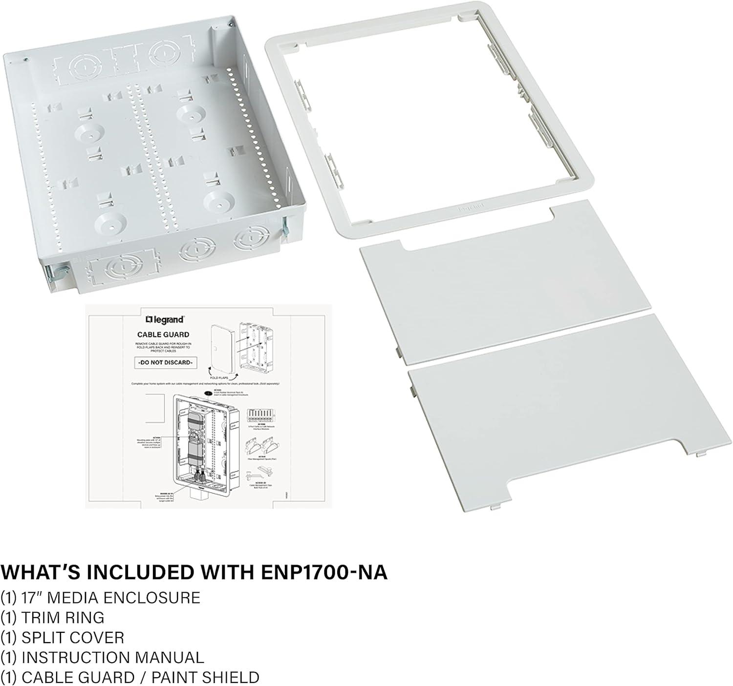 Legrand - OnQ 17 Inch Media Enclosure, Electrical Box, Cable Management Box Dual Purpose In Wall Enclosure for TV Device Storage and Media Distribution, Recessed Media Box, White, ENP1700NA