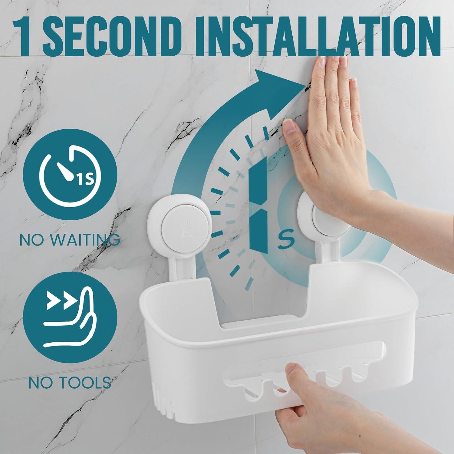 Rebrilliant Shower Caddy Suction Cup 2 Pack,Removable Shelves,Wall Mounted for Bathroom Accessories,White