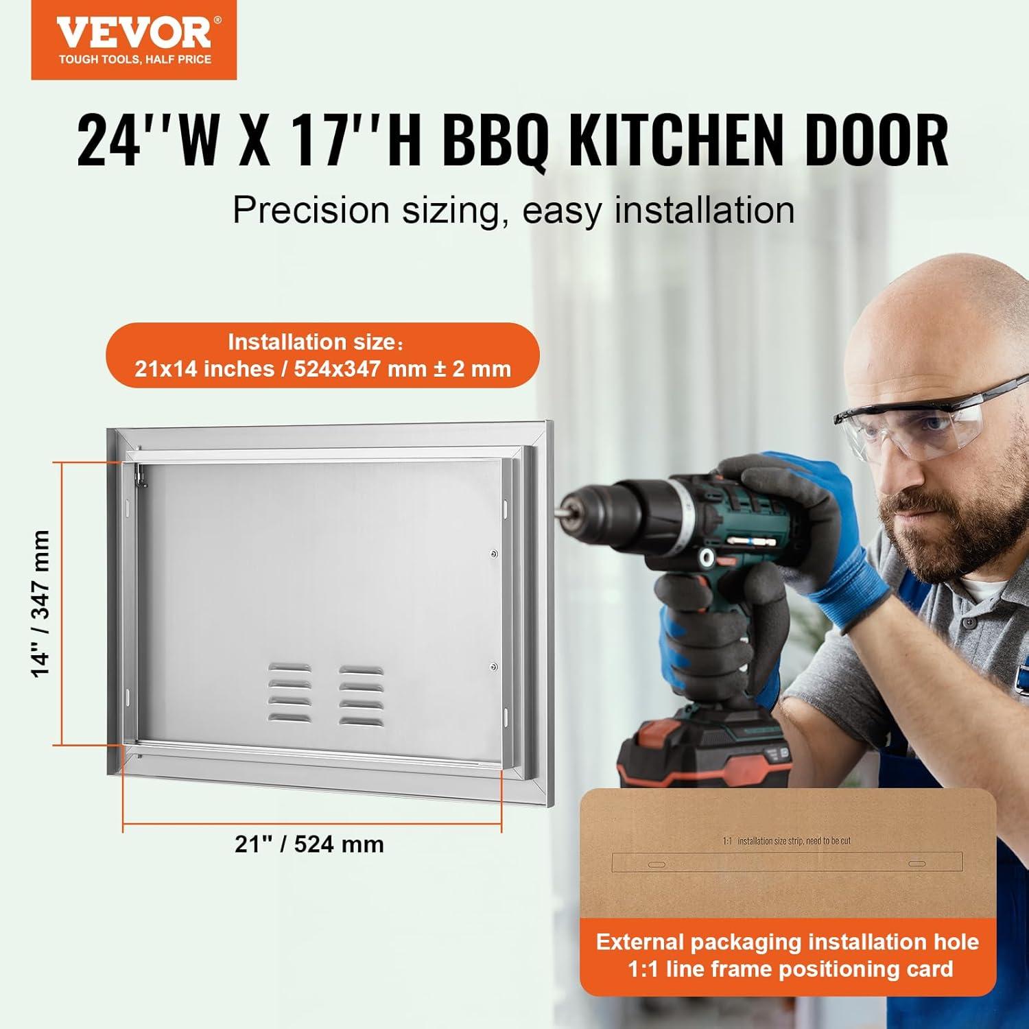 24 in. W x 17 in. H Single Outdoor Kitchen Door BBQ Access Door Stainless Steel Flush Mount Door Wall Vertical Door