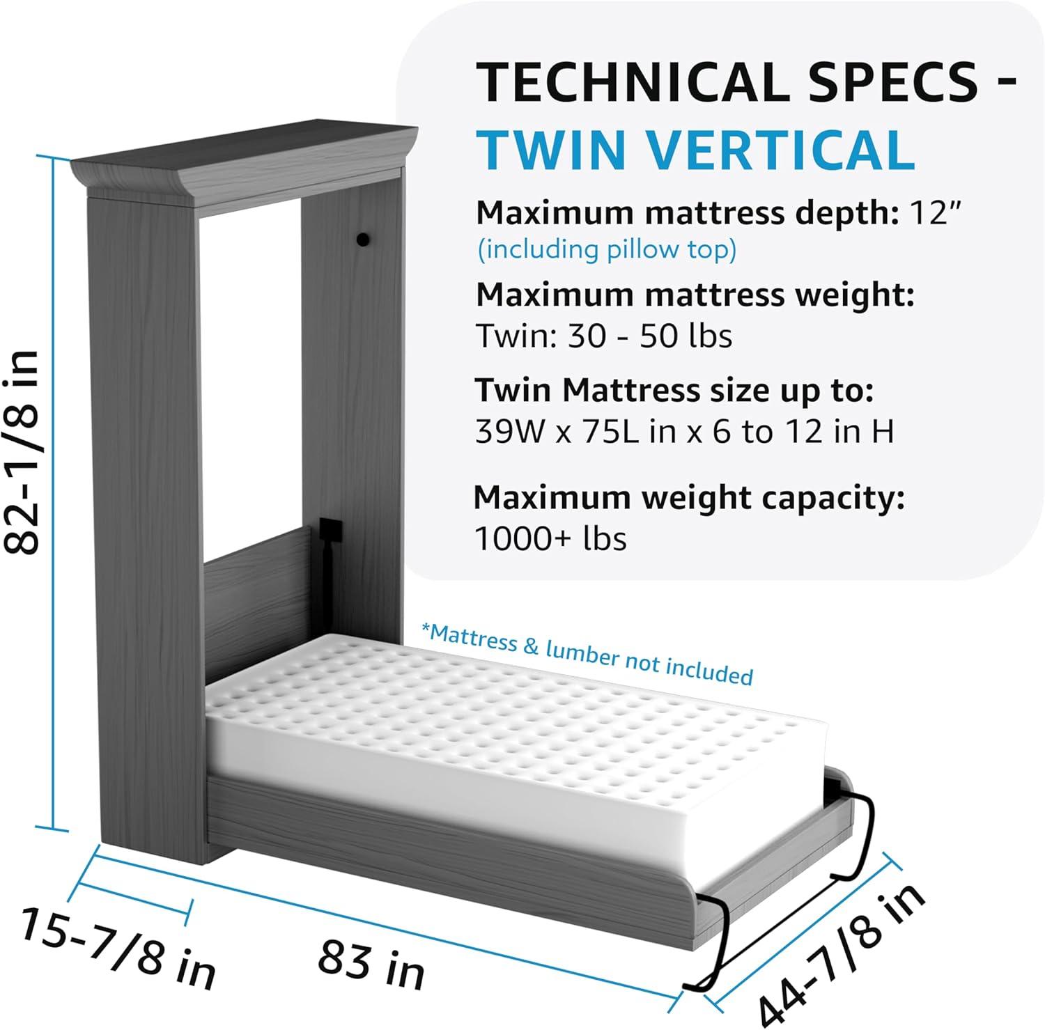 Create-A-Bed Twin Size Deluxe Murphy Bed Kit, Vertical