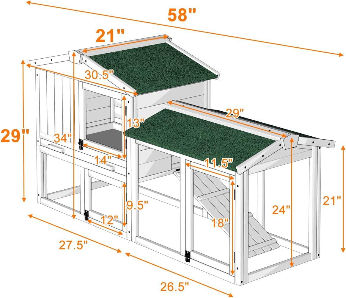 Large Wooden Chicken Coop with Ramp and Removable Tray, 58 inches