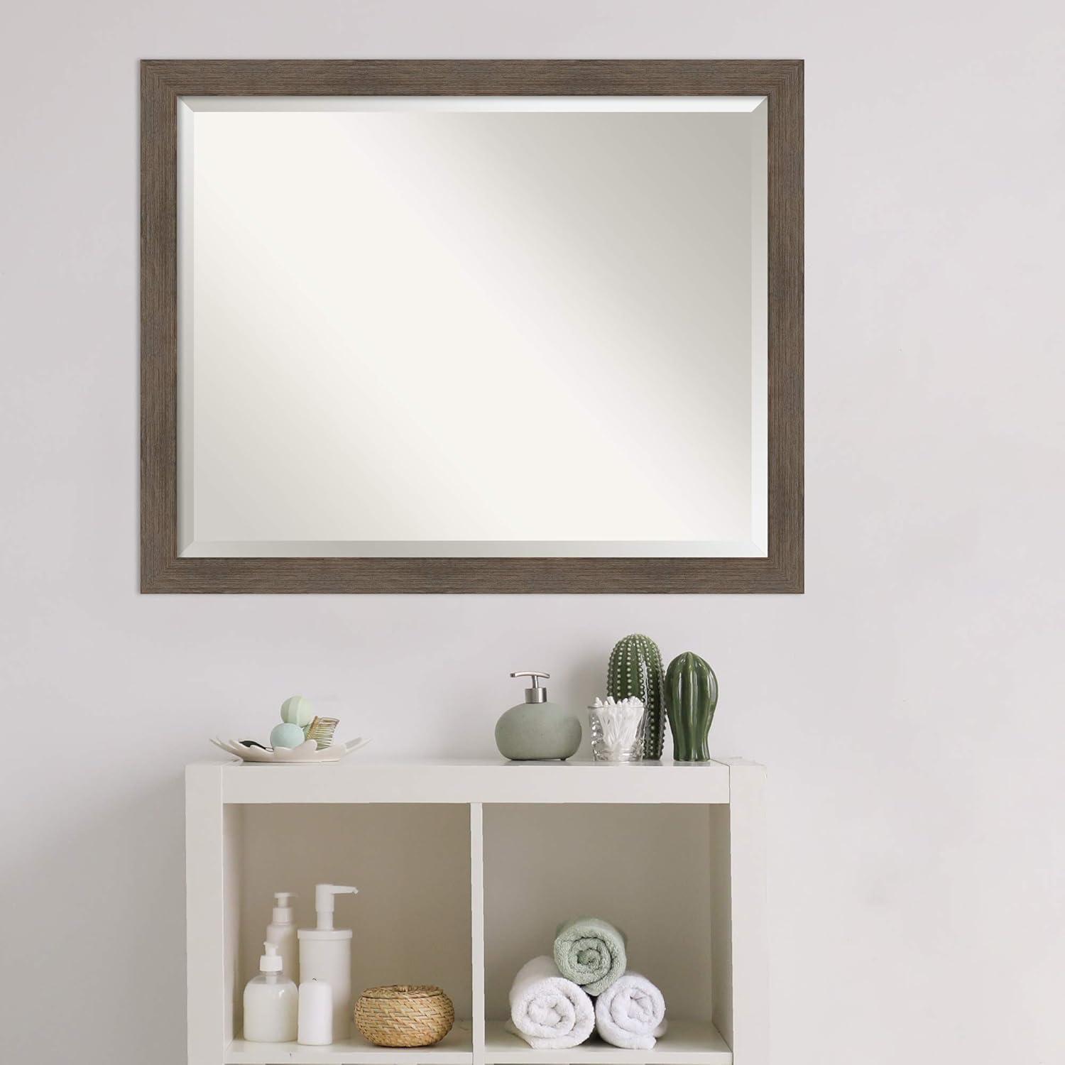 Hardwood Mocha Rectangular Rustic Bathroom Vanity Mirror