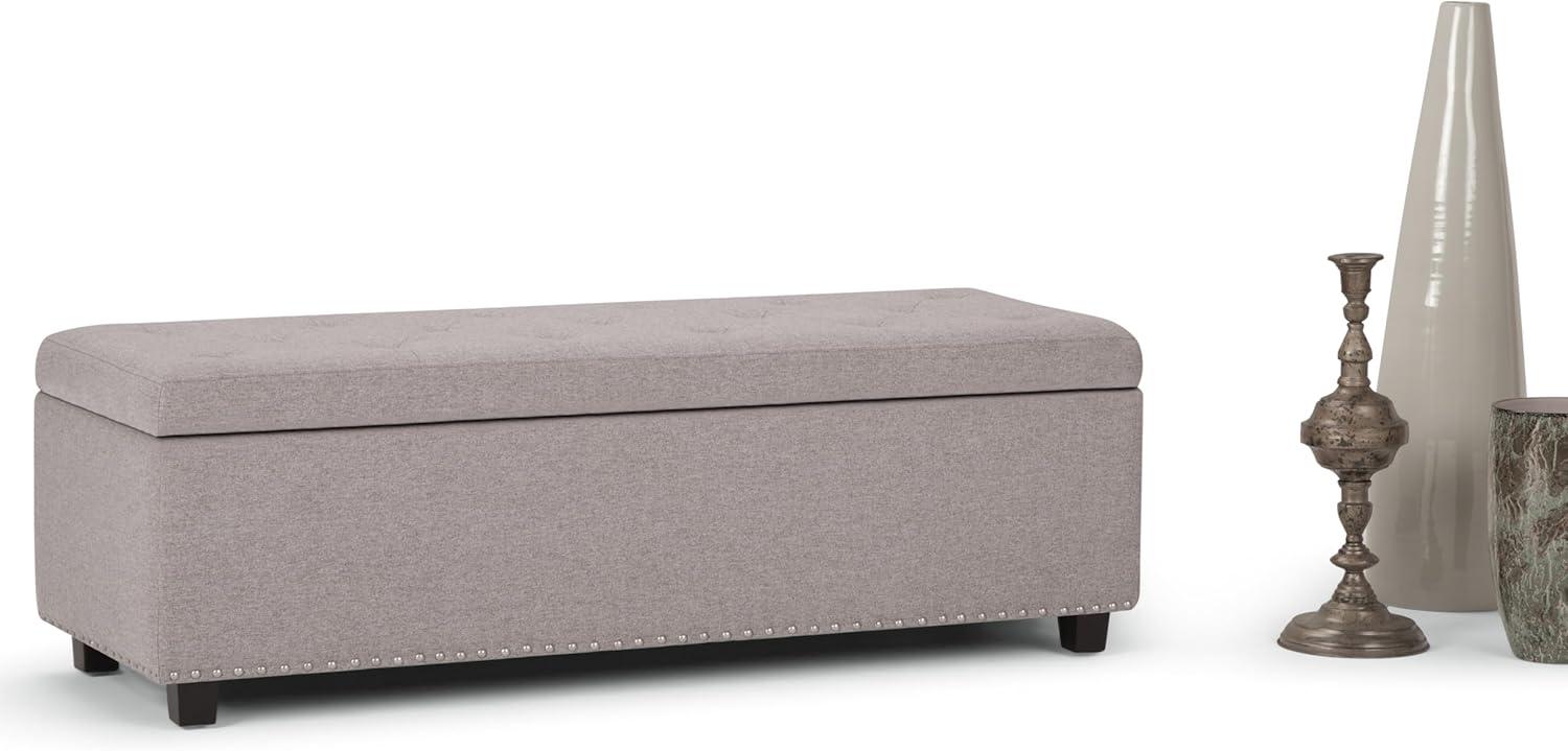 Cloud Gray Tufted Wood Footstool with Nail Trim - Traditional Style