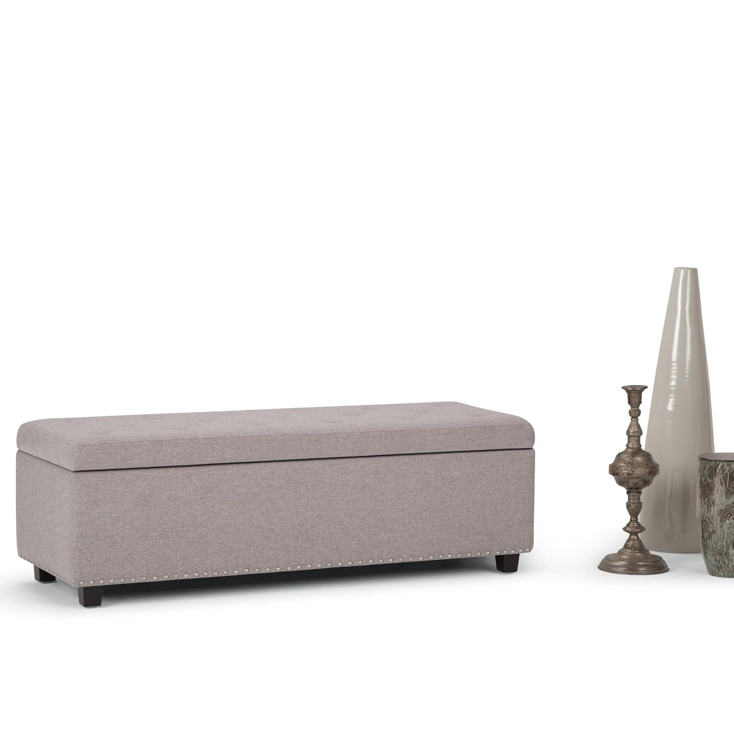Simpli Home Hamilton 48"W Upholstered Storage Ottoman Bench with Lift-Top Lid, Tufted Design, and Nailhead Trim