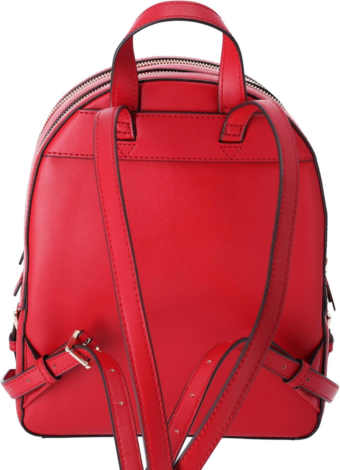 Michael Kors Jaycee Medium Bright Red Pebble Leather Zip Pocket Backpack Bag