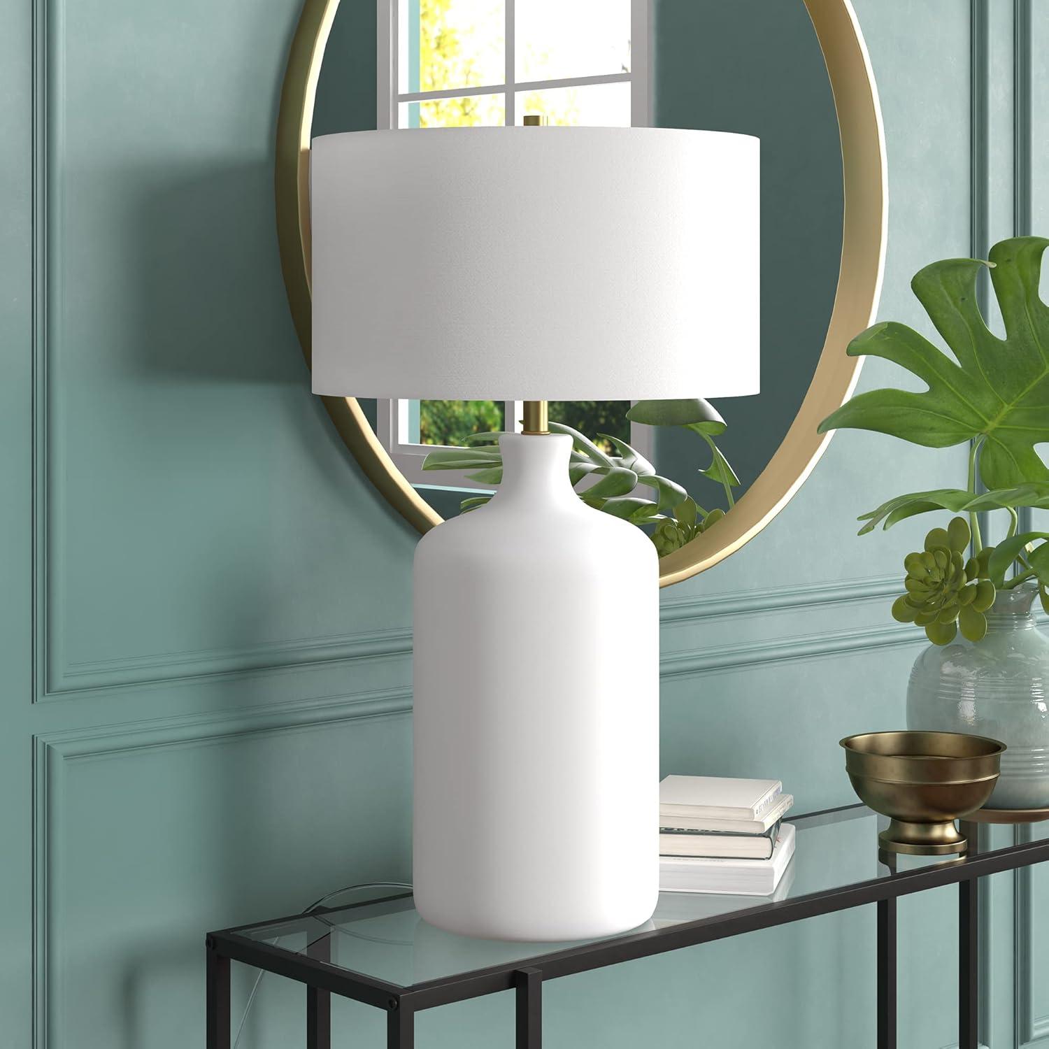 Evelyn&Zoe Sloane 29" Transitional Ceramic Table Lamp with White Drum Fabric Shade
