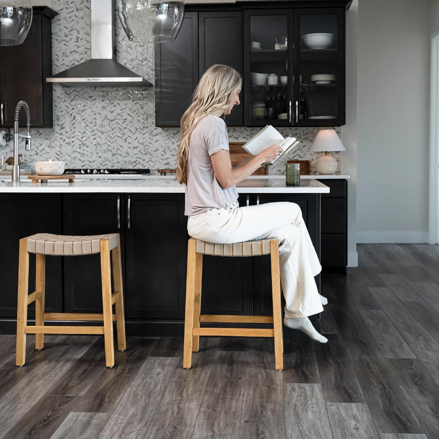 Maven Lane Maven Lane Emerson Kitchen Stool with Vegan Leather Upholstery