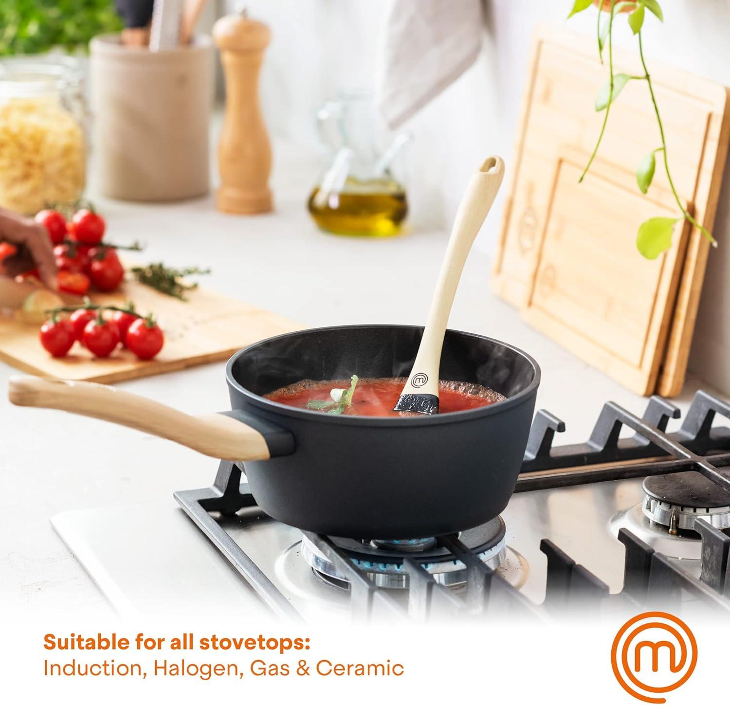 MasterChef 8 inch Sauce Pan, Non Stick Cooking Pot with Lid