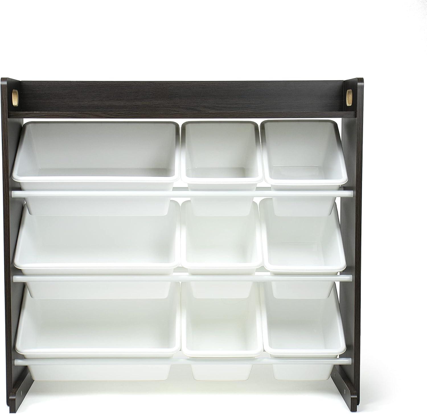 Humble Crew Espresso Toy Storage Organizer with Shelf and 9 Plastic Storage Bins, Espresso/White