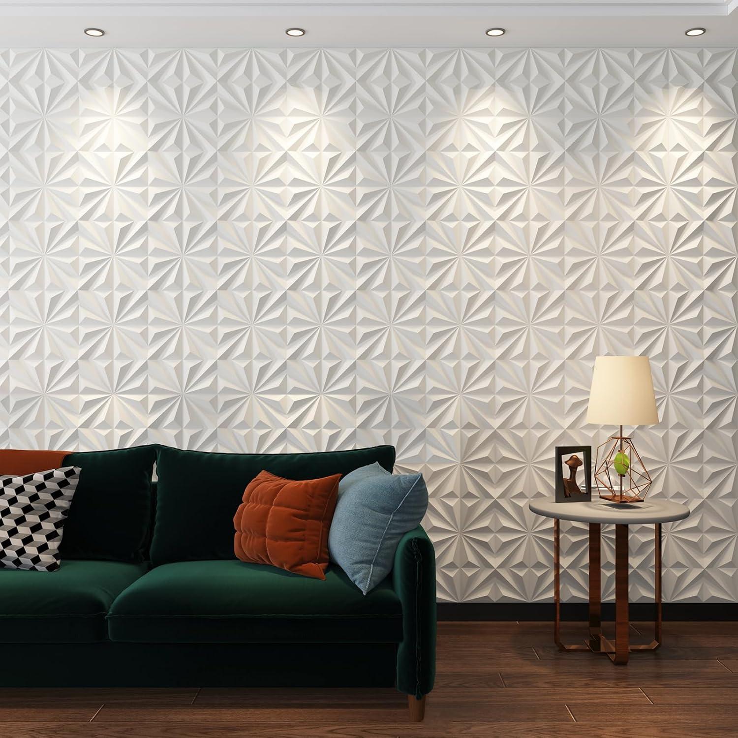 White 12''x12'' Textured PVC 3D Wall Panels, Pack of 33