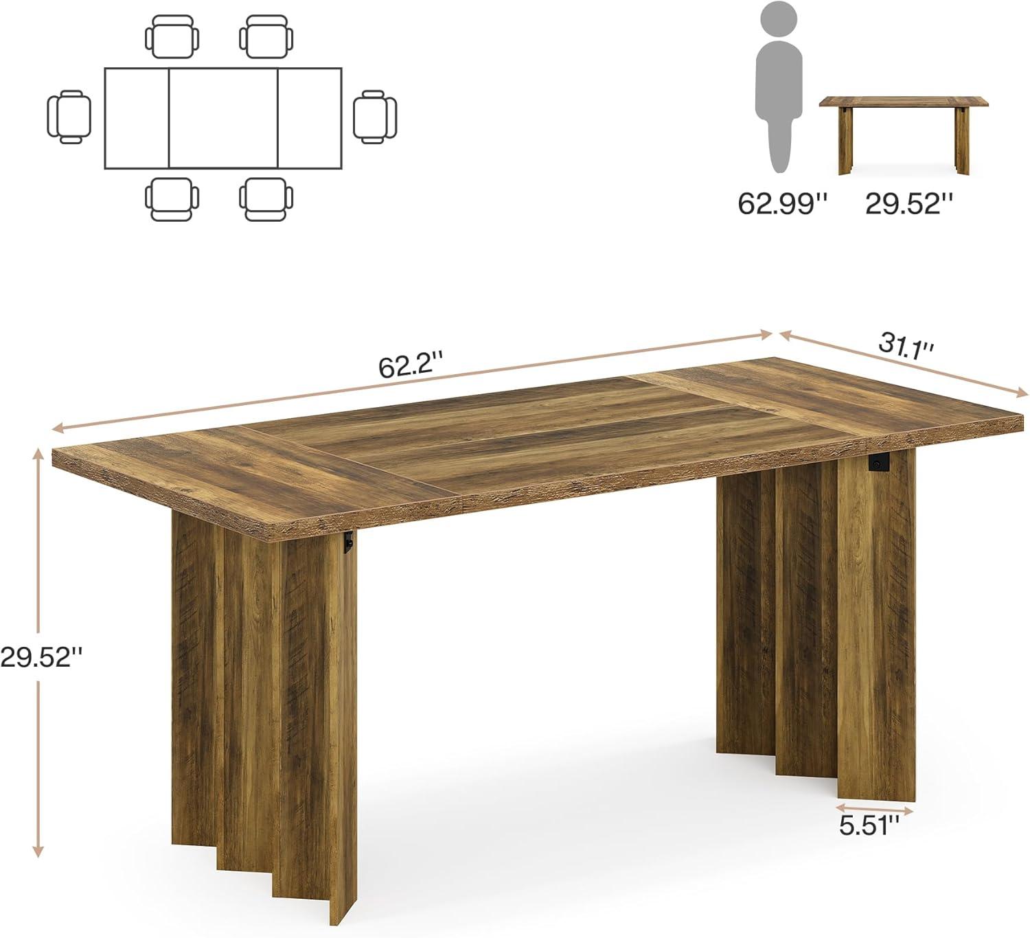 Rustic Brown Farmhouse Rectangular Wood Dining Table for Six