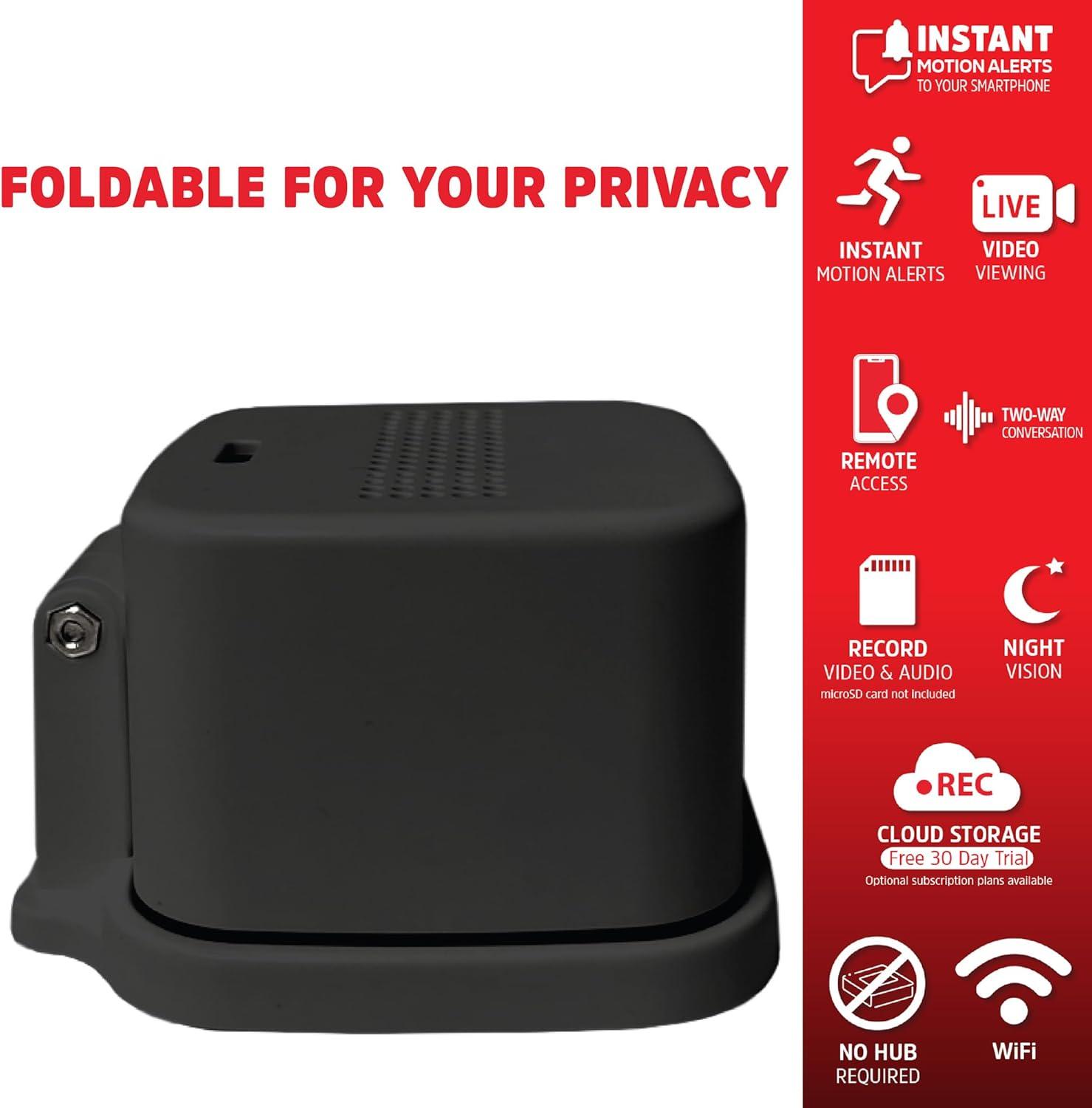 Energizer Connect Foldable 1080P HD Indoor Black Security Camera, Motion Alerts, Corded Electric