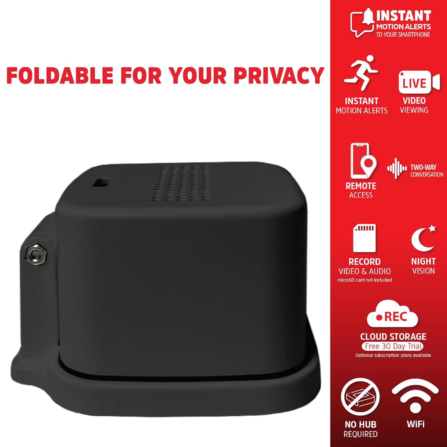 Energizer Connect Foldable 1080P HD Indoor Black Security Camera, Motion Alerts, Corded Electric
