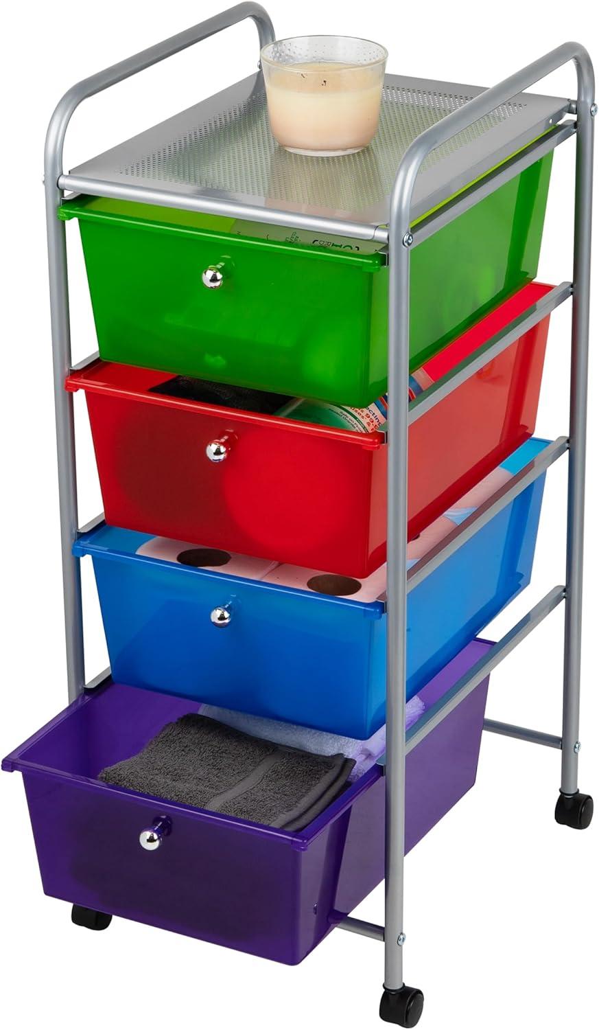 Mind Reader 4-Tier, 4-Drawer Mobile Utility Cart, Removable Drawers, 12.75" L x 15.25" W x 30" H