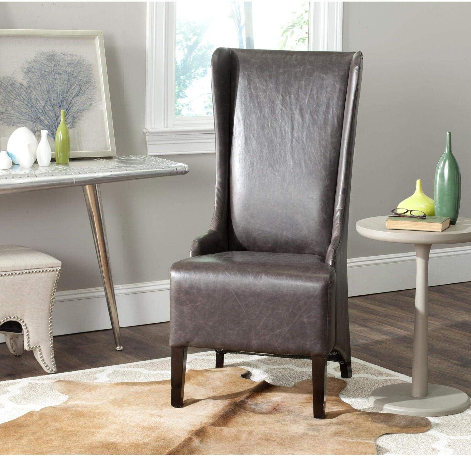 High-Back Arctic Grey Linen Upholstered Side Chair with Cherry Mahogany Legs