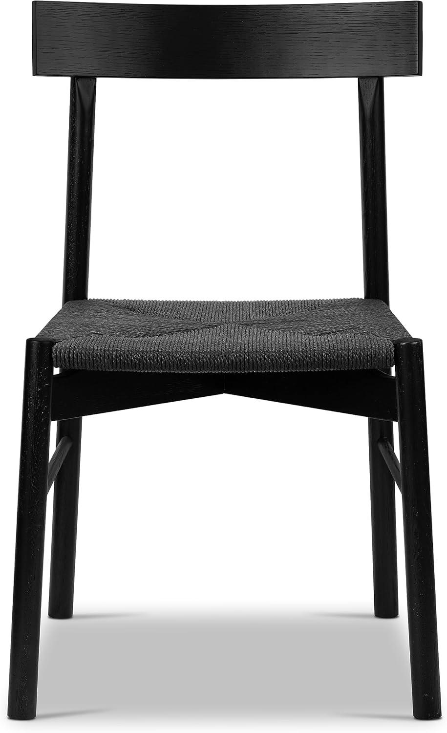 Pitch Black Solid Wood Dining Chair with Woven Seat