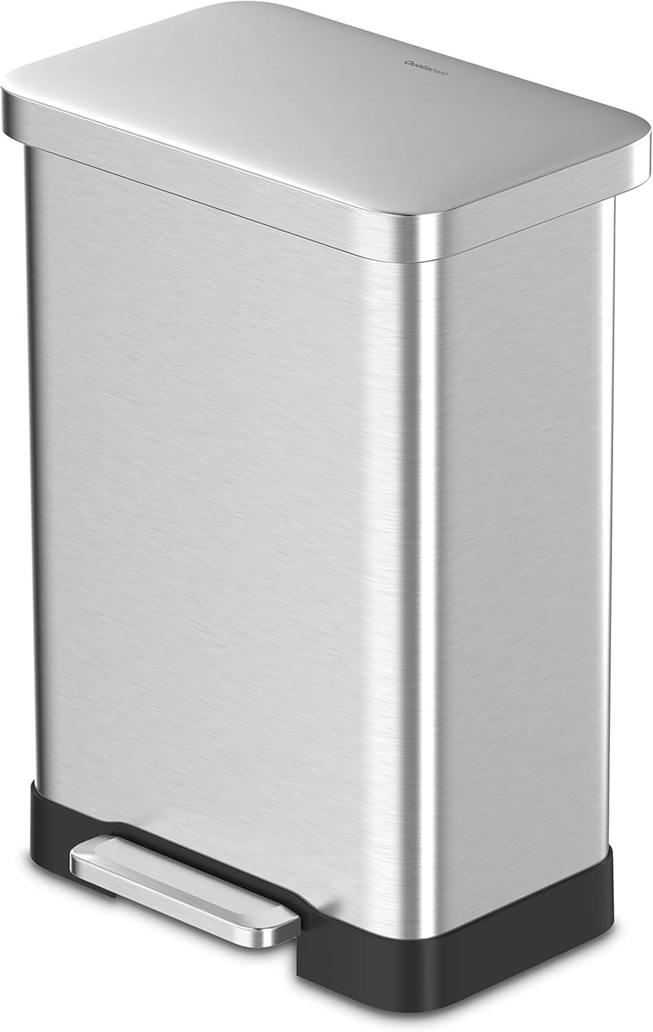 QUALIAZERO 20 GAL/75L, RECTANGLE SHAPE, STAINLESS STEEL STEP-ON CAN, WITH SOFT CLOSE LID, BRUSH FINISH