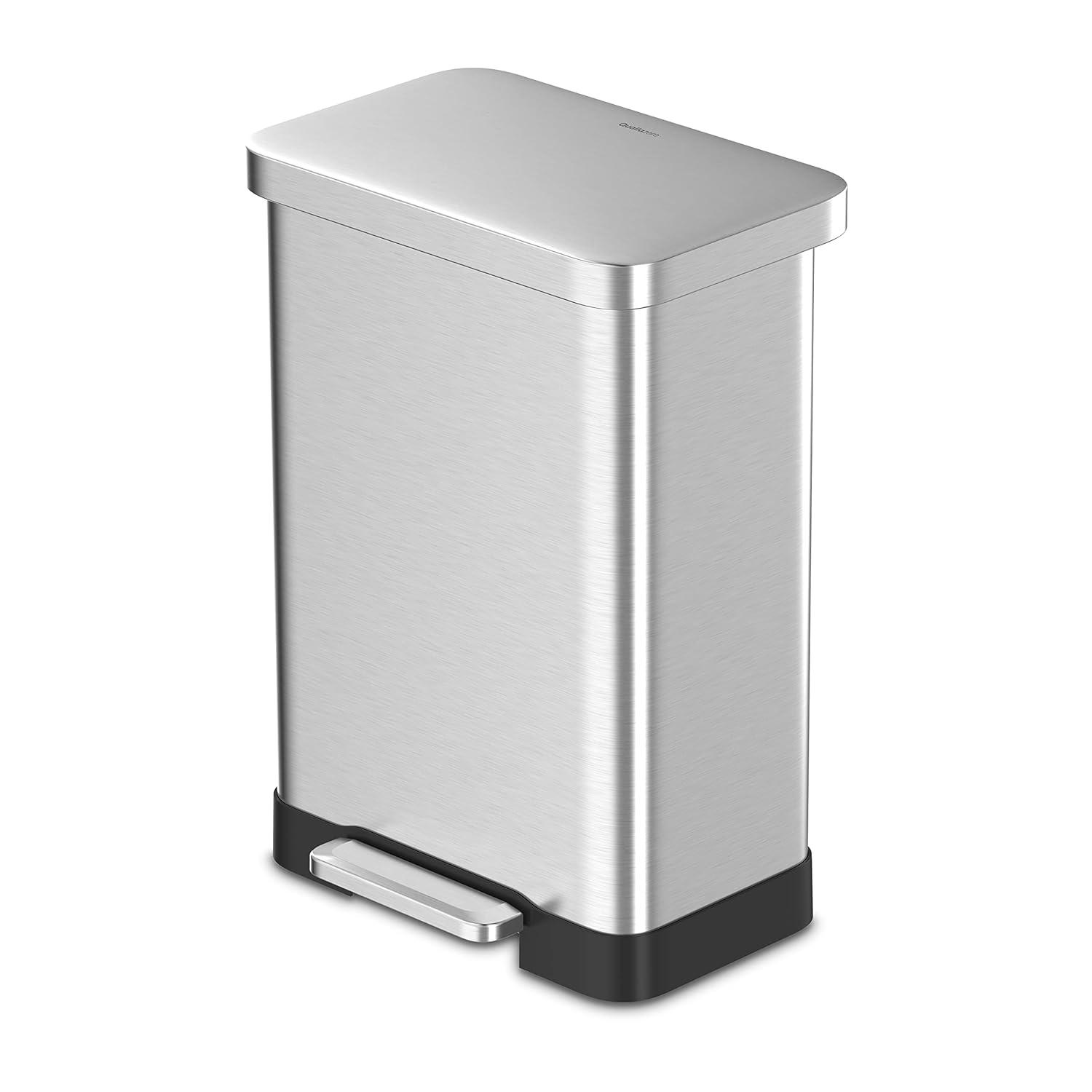 QUALIAZERO 20 GAL/75L, RECTANGLE SHAPE, STAINLESS STEEL STEP-ON CAN, WITH SOFT CLOSE LID, BRUSH FINISH