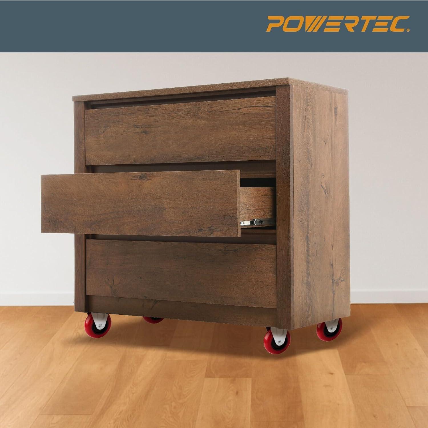 POWERTEC 4PK 3 inch Fixed Caster Wheels with 640 lbs Loads, Heavy Duty Plate Casters, Rigid Fixed Rubber Castor Wheels for Furniture, Cart, Dolly and Workbenches, 17207