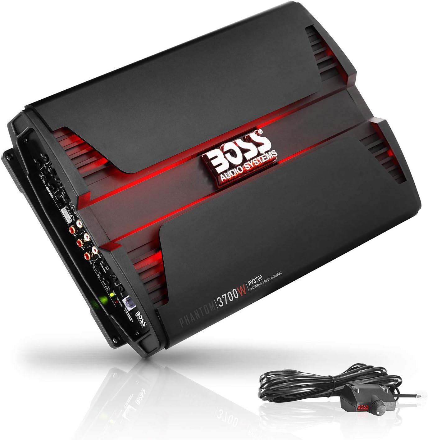 BOSS Audio Systems PV3700 Phantom Series 5 Channel Class A/B Car Amplifier – 3700 High Output, 2-8 Ohm Stable, Low/High Level Inputs, High/Low Pass Crossover, MOSFET, Hook up to Subwoofer for Bass