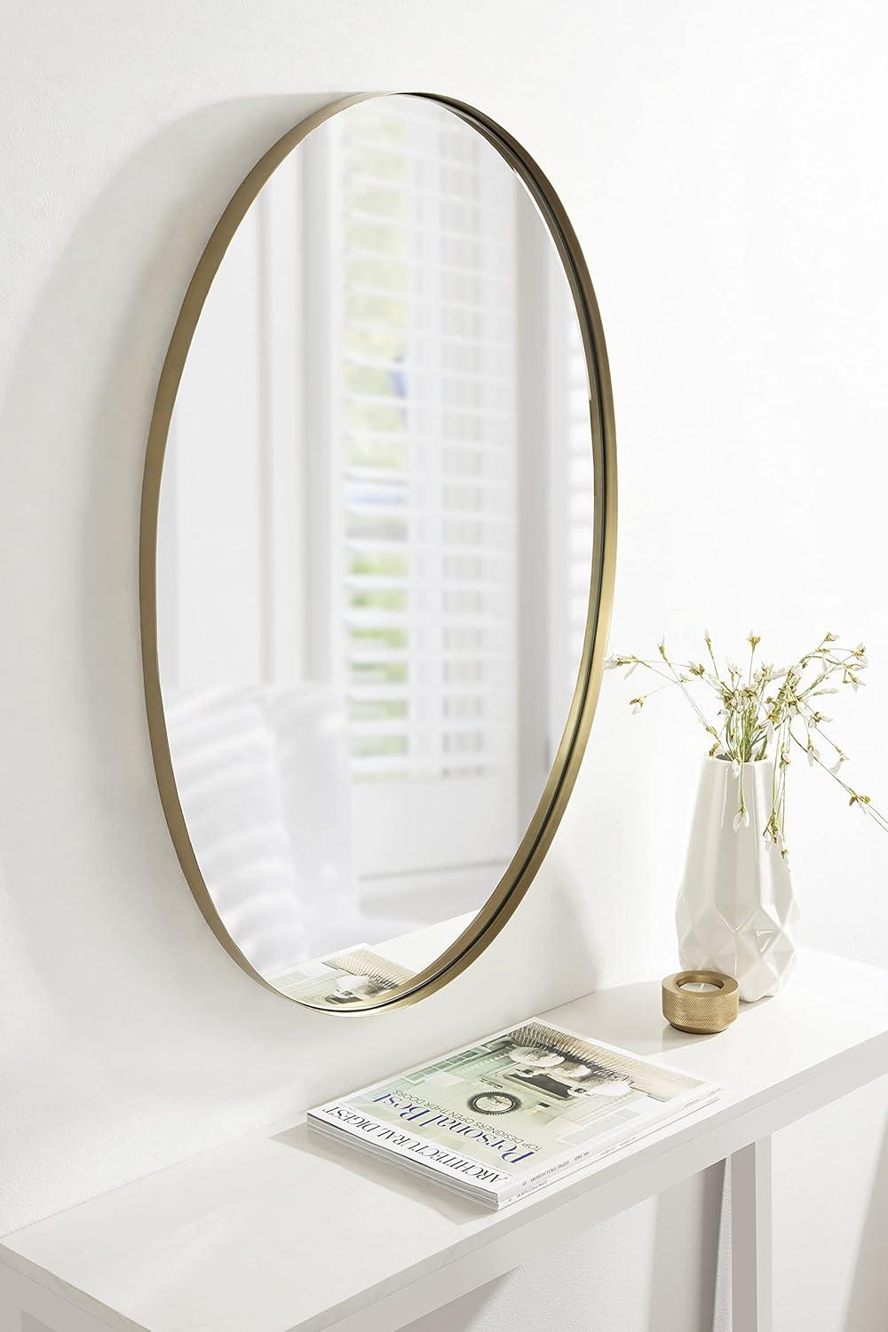 Kate and Laurel Rollo Midcentury Oval Metal Framed Mirror, 20 x 30, Gold, Decorative Modern Mirror Decor for Wall