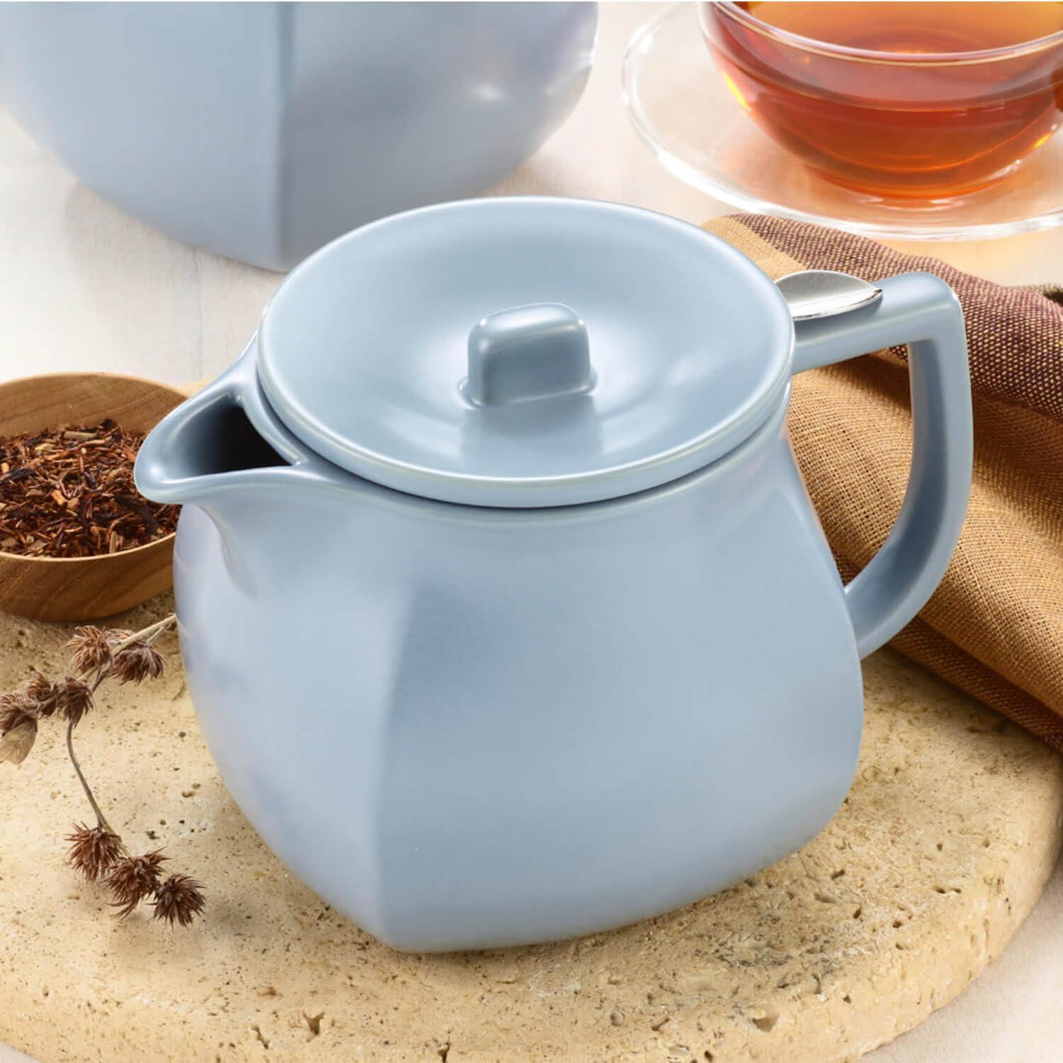 Stone Blue Ceramic Teapot with Infuser and Lid, 24 oz