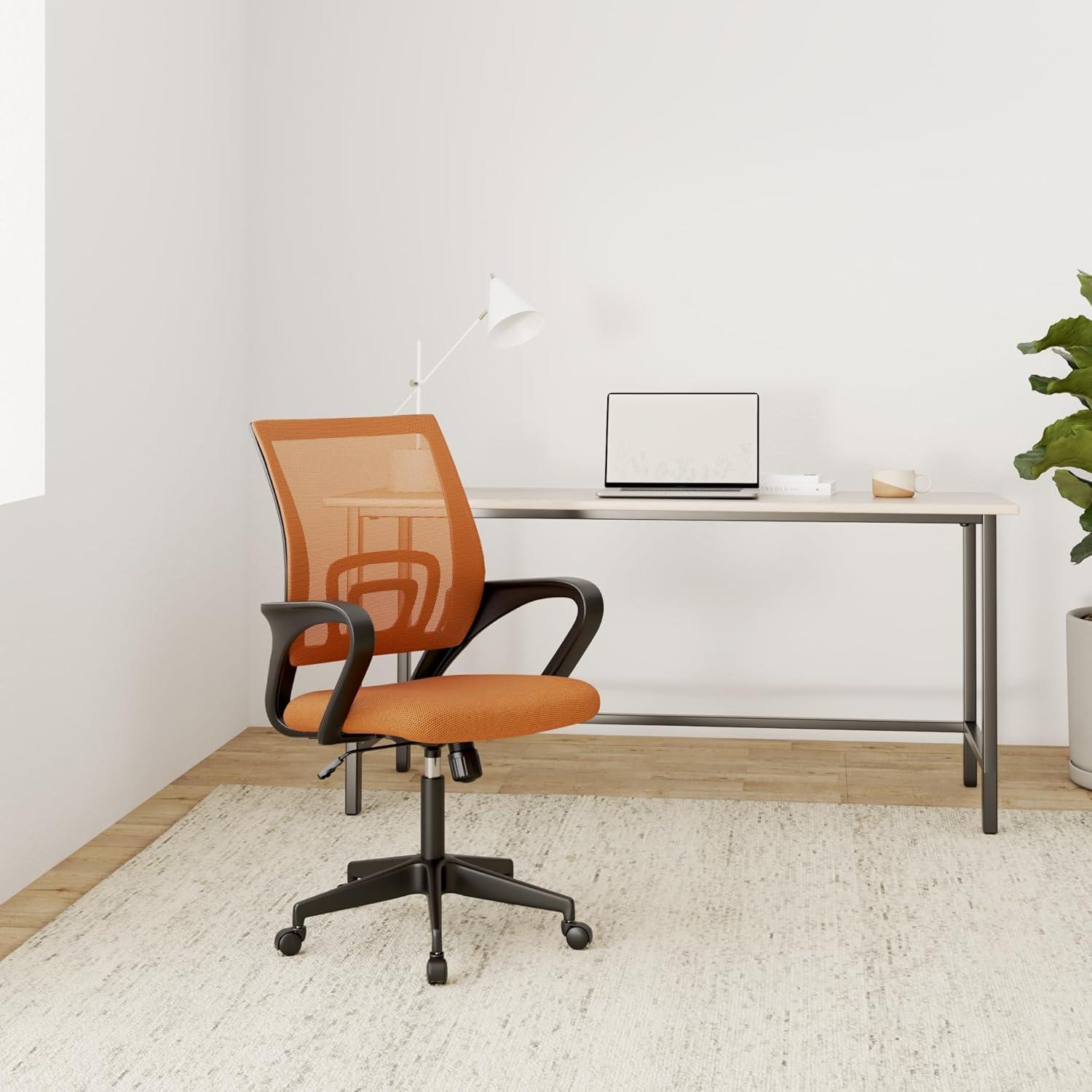 FDW Home Office Chair Mesh Computer Chair with Lumbar Support Armrest Adjustable Mid Back Task Chair for Women Adults, Orange