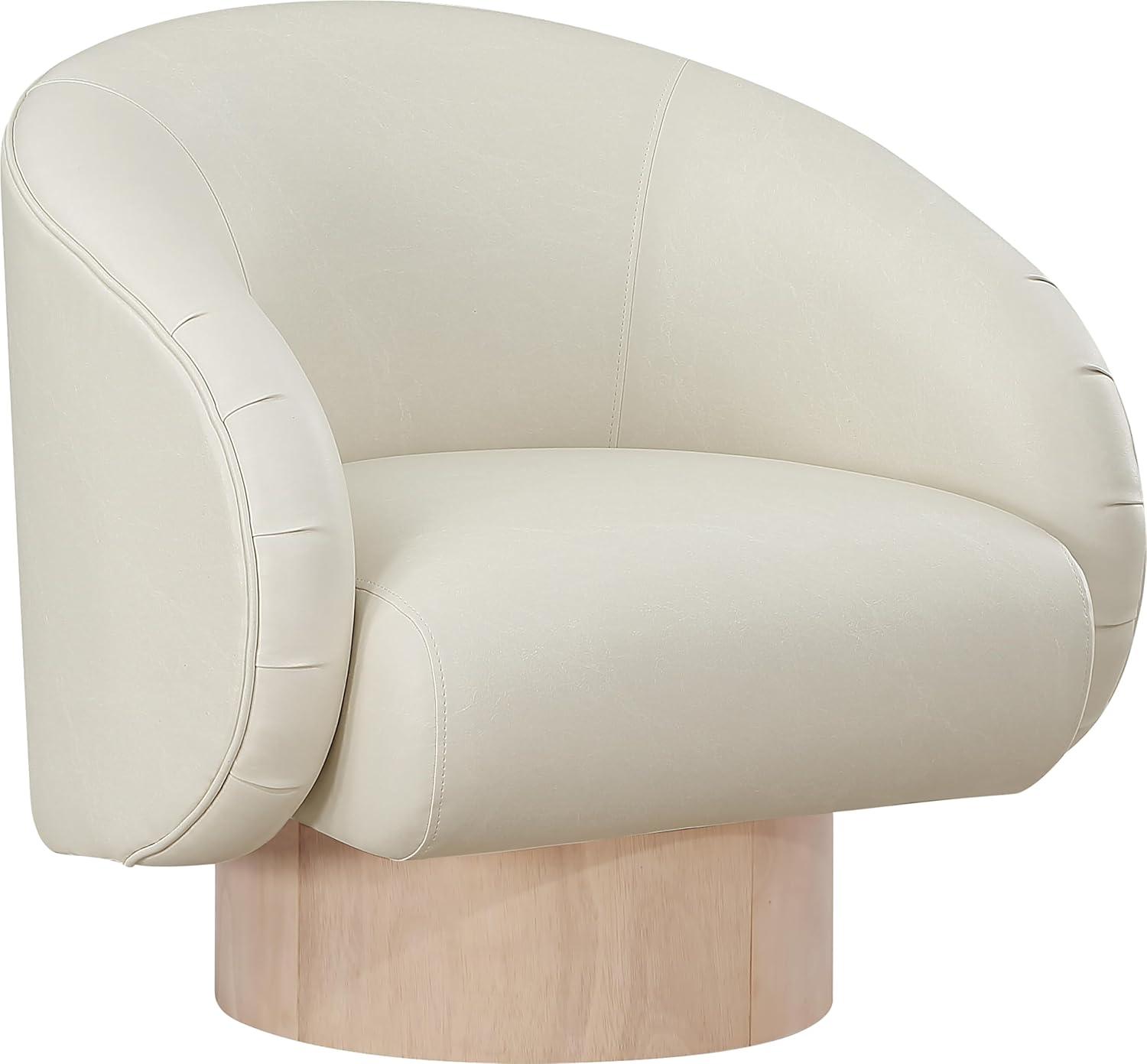 Cream Vegan Leather Swivel Accent Chair with Ash Wood Base