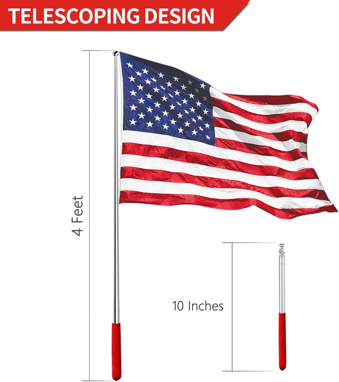 4-Foot Red Telescopic Stainless Steel Handheld Flagpole