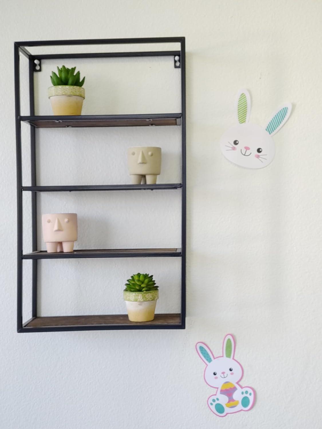 27" Rustic Brown Wood and Black Metal 4-Tier Wall Shelf