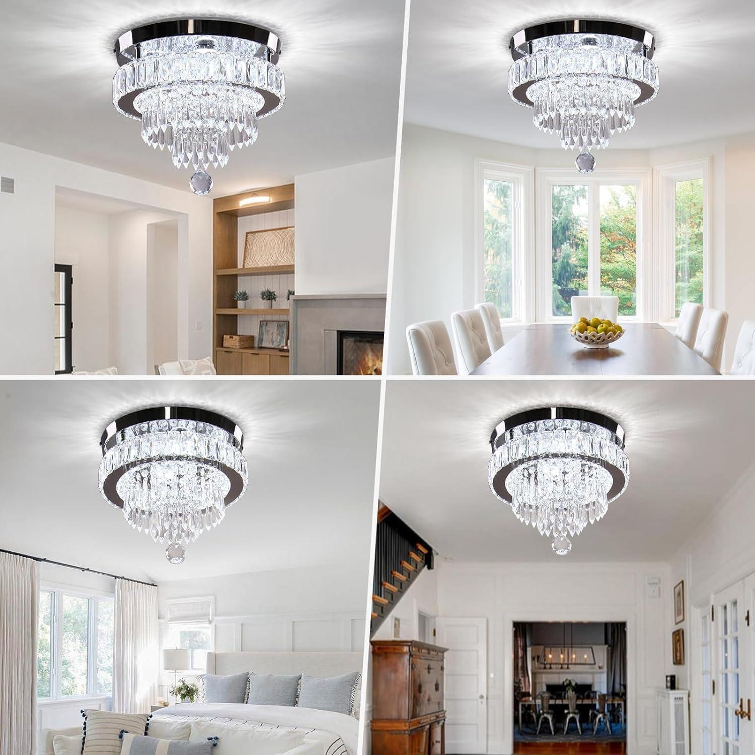House of Hampton® House of Hampton® 11.8" Crystal Chandeliers Modern Crystal Ceiling Light LED Chandeliers Semi Flush Mount Chandelier Light for Bedrooms Dining Living Room Hallway (6500K Cool White Light)