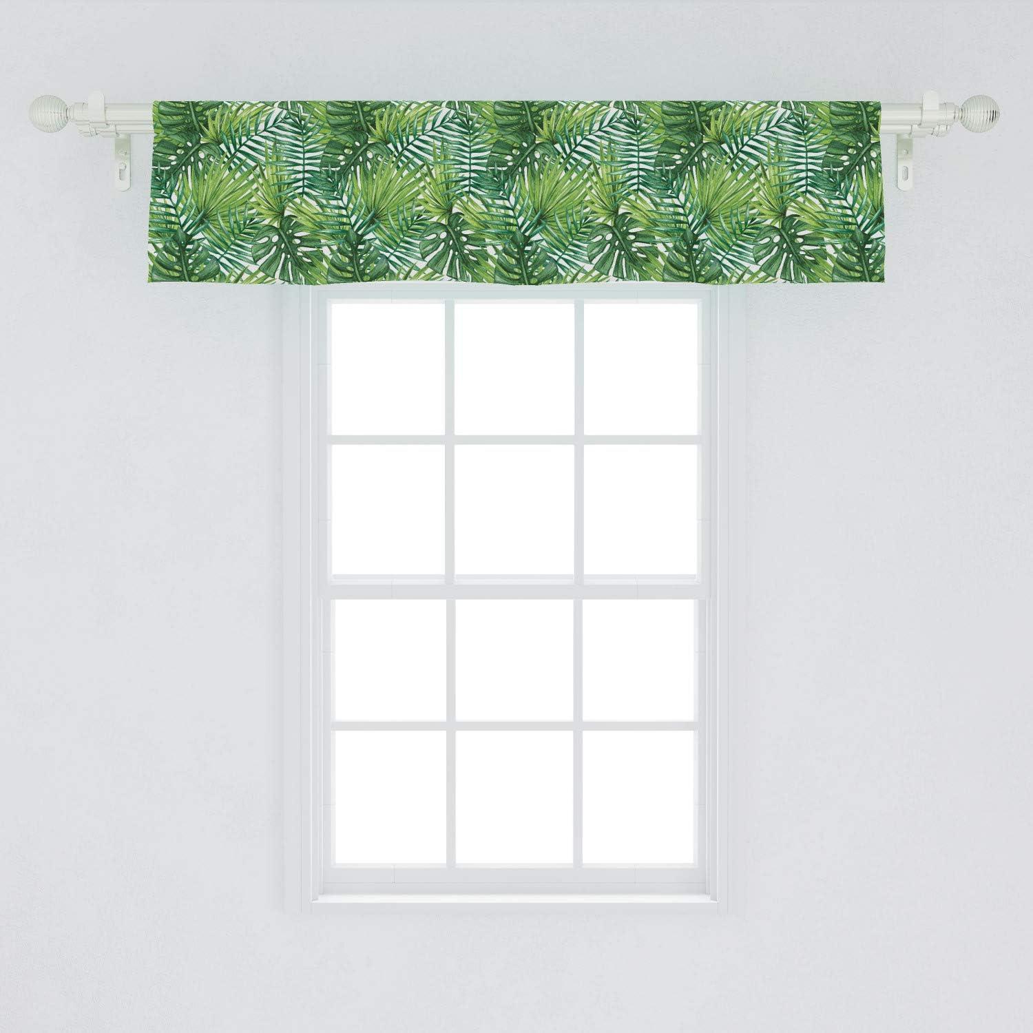 Green Tropical Palm Leaf Satin Window Valance, 54" x 12"