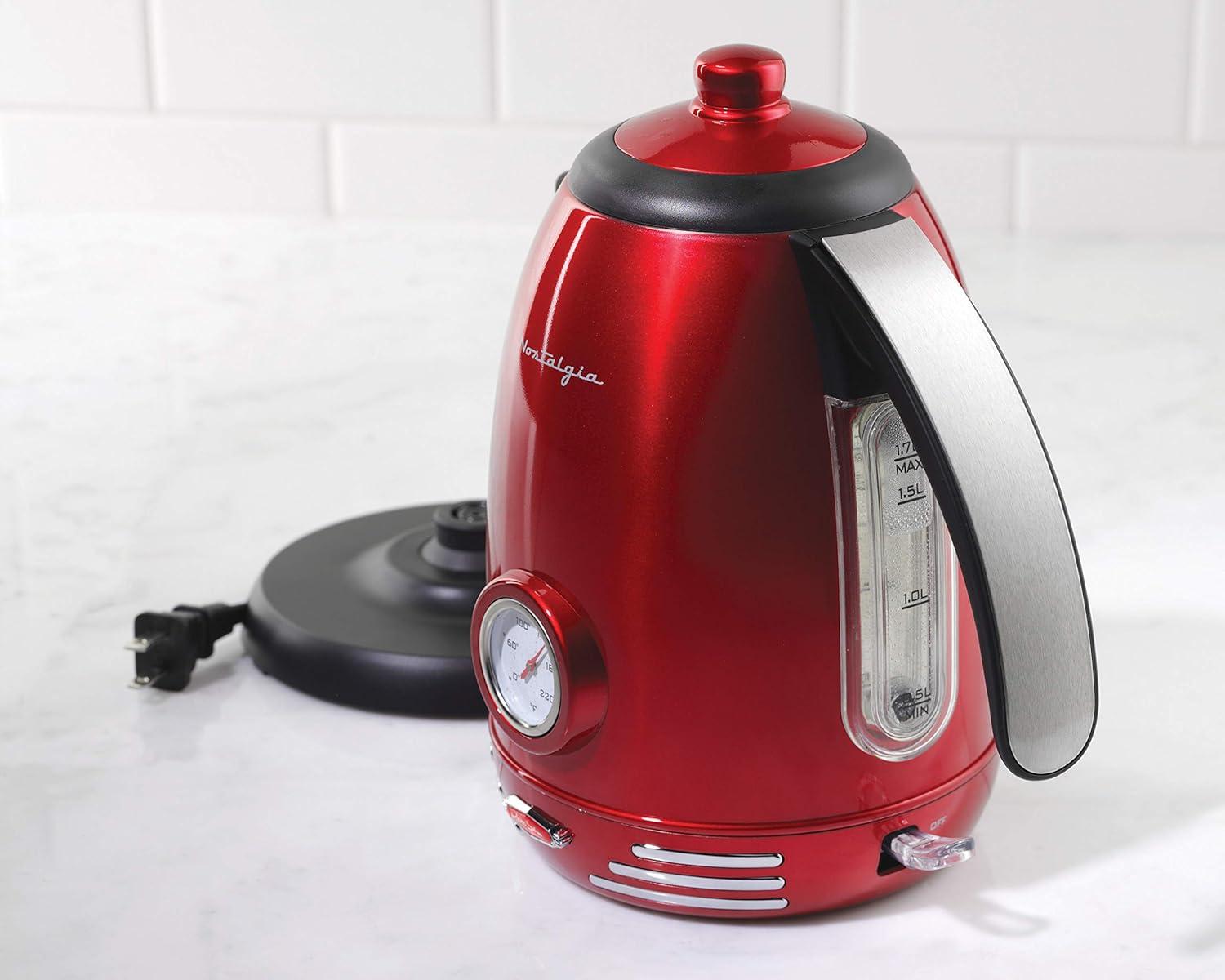 Retro Red Stainless Steel Electric Water Kettle with Thermostat